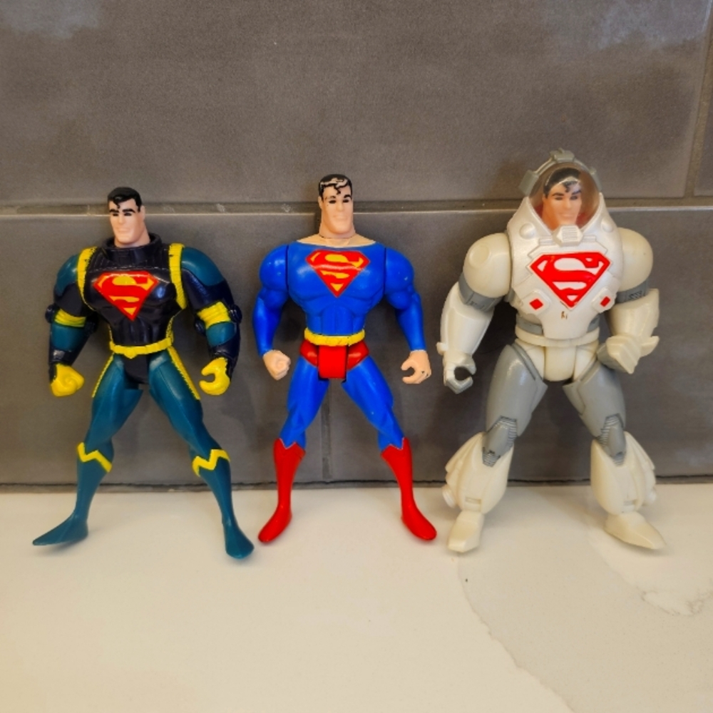 Bundle  Set of 3 Vintage  1990's Superman Action figure  Lot  Used condition